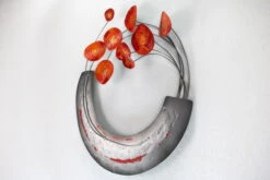Sculpture Murale En Métal 'Coquelicots Fleuris' 62x70x7cm -Magasin De Rénovation Domiciliaire KL03164 abstrakt vase blume grau rot wanddeko metall wandskulptur wandbilder aus metall 05