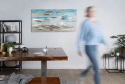 Tableau Peint à La Main 'Vagues Dans La Brume Du Matin' 140x70cm | Avec Certificat D'authenticité -Magasin De Rénovation Domiciliaire kl00037 abstrakt beige tuerkis silber modern acryl gemaelde oel bild oelgemaelde 03