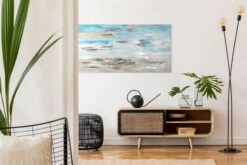 Tableau Peint à La Main 'Vagues Dans La Brume Du Matin' 140x70cm | Avec Certificat D'authenticité -Magasin De Rénovation Domiciliaire kl00037 abstrakt beige tuerkis silber modern acryl gemaelde oel bild oelgemaelde 07