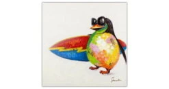 Tableau Peint à La Main 'Le Paradis Du Surfeur' 50x50cm | Avec Certificat D'authenticité -Magasin De Rénovation Domiciliaire kl00178 tier madagaskar pinguin bunt surfen surfbrett meer strand auf weiss modern acryl gemaelde oel bild oelgemaelde 010