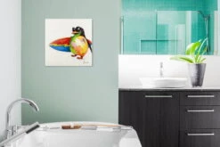 Tableau Peint à La Main 'Le Paradis Du Surfeur' 50x50cm | Avec Certificat D'authenticité -Magasin De Rénovation Domiciliaire kl00178 tier madagaskar pinguin bunt surfen surfbrett meer strand auf weiss modern acryl gemaelde oel bild oelgemaelde 03