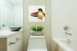 Tableau Peint à La Main 'Le Paradis Du Surfeur' 50x50cm | Avec Certificat D'authenticité -Magasin De Rénovation Domiciliaire kl00178 tier madagaskar pinguin bunt surfen surfbrett meer strand auf weiss modern acryl gemaelde oel bild oelgemaelde 04