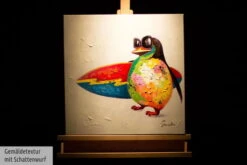 Tableau Peint à La Main 'Le Paradis Du Surfeur' 50x50cm | Avec Certificat D'authenticité -Magasin De Rénovation Domiciliaire kl00178 tier madagaskar pinguin bunt surfen surfbrett meer strand auf weiss modern acryl gemaelde oel bild oelgemaelde 06
