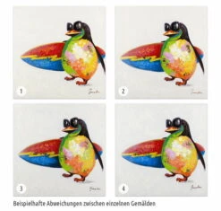 Tableau Peint à La Main 'Le Paradis Du Surfeur' 50x50cm | Avec Certificat D'authenticité -Magasin De Rénovation Domiciliaire kl00178 tier madagaskar pinguin bunt surfen surfbrett meer strand auf weiss modern acryl gemaelde oel bild oelgemaelde 07