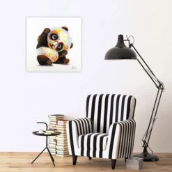 Tableau Peint à La Main 'Panda Hipster' 60x60cm | Avec Certificat D'authenticité -Magasin De Rénovation Domiciliaire kl00180 tier bunt panda baer brille fuer kinderzimmer modern acryl gemaelde oel bild oelgemaelde 04