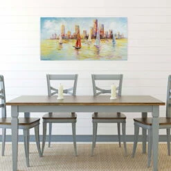 Tableau Peint à La Main 'Voile à L'Horizon' 120x60cm | Avec Certificat D'authenticité -Magasin De Rénovation Domiciliaire kl00228 segelschiff skyline segelboot segeln new york modern acryl gemaelde oel bild oelgemaelde 03