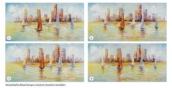 Tableau Peint à La Main 'Voile à L'Horizon' 120x60cm | Avec Certificat D'authenticité -Magasin De Rénovation Domiciliaire kl00228 segelschiff skyline segelboot segeln new york modern acryl gemaelde oel bild oelgemaelde 07