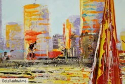 Tableau Peint à La Main 'Voile à L'Horizon' 120x60cm | Avec Certificat D'authenticité -Magasin De Rénovation Domiciliaire kl00228 segelschiff skyline segelboot segeln new york modern acryl gemaelde oel bild oelgemaelde 09