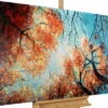 Tableau Peint à La Main 'Danse De La Cime Des Arbres' 120x75cm | Avec Certificat D'authenticité -Magasin De Rénovation Domiciliaire kl00253 baeume herbst jahreszeiten rot orange acryl gemaelde acryl bilder leinwandbilder moderne kunst 01
