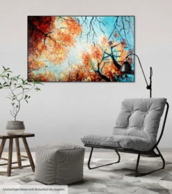 Tableau Peint à La Main 'Danse De La Cime Des Arbres' 120x75cm | Avec Certificat D'authenticité -Magasin De Rénovation Domiciliaire kl00253 baeume herbst jahreszeiten rot orange acryl gemaelde acryl bilder leinwandbilder moderne kunst 03