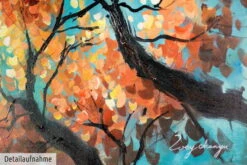 Tableau Peint à La Main 'Danse De La Cime Des Arbres' 120x75cm | Avec Certificat D'authenticité -Magasin De Rénovation Domiciliaire kl00253 baeume herbst jahreszeiten rot orange acryl gemaelde acryl bilder leinwandbilder moderne kunst 09