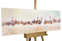 Tableau Peint à La Main 'Bain Des Flamands Roses' 150x50cm | Avec Certificat D'authenticité