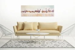 Tableau Peint à La Main 'Bain Des Flamands Roses' 150x50cm | Avec Certificat D'authenticité -Magasin De Rénovation Domiciliaire kl00732 flamingo vogel beige bunt deko modern acryl gemaelde oel bild oelgemaelde 04