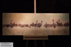 Tableau Peint à La Main 'Bain Des Flamands Roses' 150x50cm | Avec Certificat D'authenticité -Magasin De Rénovation Domiciliaire kl00732 flamingo vogel beige bunt deko modern acryl gemaelde oel bild oelgemaelde 06