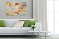 Tableau Peint à La Main 'Étang Plein De Köis' 100x70cm | Avec Certificat D'authenticité -Magasin De Rénovation Domiciliaire kl00736 koi karpfen fisch orange bunt deko modern acryl gemaelde oel bild oelgemaelde 03