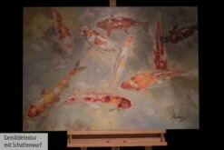 Tableau Peint à La Main 'Étang Plein De Köis' 100x70cm | Avec Certificat D'authenticité -Magasin De Rénovation Domiciliaire kl00736 koi karpfen fisch orange bunt deko modern acryl gemaelde oel bild oelgemaelde 06