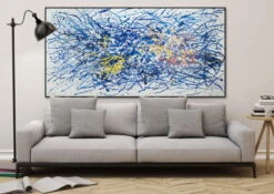 XXL Tableaux à L'huile 'Mind Control' | Pièce Unique Peinte à La Main 200x100cm -Magasin De Rénovation Domiciliaire kl00833 abtrakt blau weiss modern acryl gemaelde oel bild 0003 09