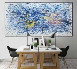XXL Tableaux à L'huile 'Mind Control' | Pièce Unique Peinte à La Main 200x100cm -Magasin De Rénovation Domiciliaire kl00833 abtrakt blau weiss modern acryl gemaelde oel bild 0003 10