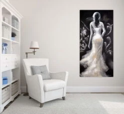 Tableau Peint à La Main 'All Eyes On Me' 60x120cm | Avec Certificat D'authenticité -Magasin De Rénovation Domiciliaire kl00887 frau schwarz weiss romantisch modern acryl gemaelde oel bild 09