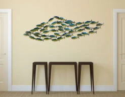 Sculpture Murale En Métal 'Sous-marin' 152x49x6,5cm -Magasin De Rénovation Domiciliaire kl00964 fisch tier wasser gruen tuerkis abstrakt metall skulptur plastik figur modern 03