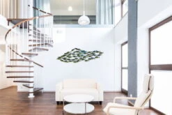 Sculpture Murale En Métal 'Sous-marin' 152x49x6,5cm -Magasin De Rénovation Domiciliaire kl00964 fisch tier wasser gruen tuerkis abstrakt metall skulptur plastik figur modern 04