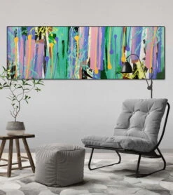 Tableau Peint à La Main 'Ère Colorée' 150x50cm | Avec Certificat D'authenticité -Magasin De Rénovation Domiciliaire kl01078 abstrakt streifen bunt acryl gemaelde acryl bilder leinwandbilder moderne kunst handgemalt 05