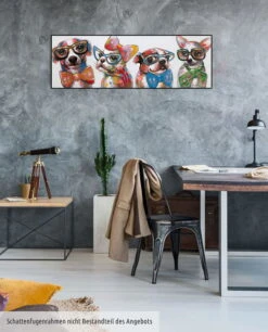 Tableau Peint à La Main 'Fashionistas' 120x40cm | Avec Certificat D'authenticité -Magasin De Rénovation Domiciliaire kl01603 hunde bunt tiere lustig modern acryl gemaelde oel bild 07