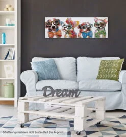 Tableau Peint à La Main 'Fashionistas' 120x40cm | Avec Certificat D'authenticité -Magasin De Rénovation Domiciliaire kl01603 hunde bunt tiere lustig modern acryl gemaelde oel bild 09