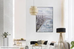 XXL Tableaux à L'huile 'Coastlined' | Pièce Unique Peinte à La Main 120x180cm -Magasin De Rénovation Domiciliaire kl01623 stadt kueste meer grau modern acryl gemaelde oel bild 0001 07