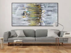 XXL Tableaux à L'huile 'Intense Illusions' | Pièce Unique Peinte à La Main 100x200cm -Magasin De Rénovation Domiciliaire kl01721 grau gelb abstrakt relief modern acryl gemaelde oel bild 0002 08