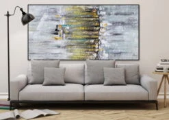 XXL Tableaux à L'huile 'Intense Illusions' | Pièce Unique Peinte à La Main 100x200cm -Magasin De Rénovation Domiciliaire kl01721 grau gelb abstrakt relief modern acryl gemaelde oel bild 0002 09