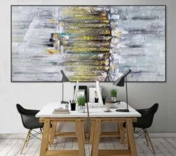 XXL Tableaux à L'huile 'Intense Illusions' | Pièce Unique Peinte à La Main 100x200cm -Magasin De Rénovation Domiciliaire kl01721 grau gelb abstrakt relief modern acryl gemaelde oel bild 0002 10