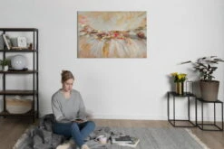 Tableau Peint à La Main 'Calme Avant La Tempête' 120x80cm | Avec Certificat D'authenticité -Magasin De Rénovation Domiciliaire kl01869 abstrakt beige modern sand modern acryl gemaelde oel bild oelgemaelde 03