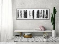 Tableau Peint à La Main 'Pistes Dans La Neige' 150x50cm | Avec Certificat D'authenticité -Magasin De Rénovation Domiciliaire kl02459 abstrakt weiss schwarz modern acryl gemaelde oel bild 08