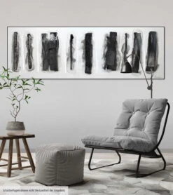 Tableau Peint à La Main 'Pistes Dans La Neige' 150x50cm | Avec Certificat D'authenticité -Magasin De Rénovation Domiciliaire kl02459 abstrakt weiss schwarz modern acryl gemaelde oel bild 09