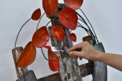 Sculpture Murale En Métal 'Coquelicots Fleuris' 62x70x7cm -Magasin De Rénovation Domiciliaire kl03164 abstrakt vase blume grau rot wanddeko metall wandskulptur wandbilder aus metall 10