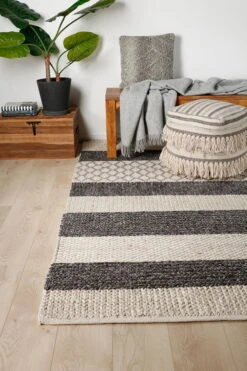 Tapis Fait à La Main 'Lovely Stripes' En 160x230cm -Magasin De Rénovation Domiciliaire kl03404 modern streifen wolle weiss braun modern teppich laeufer vorleger textilien 03