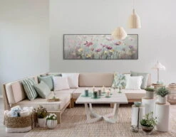 Tableau Peint à La Main 'Rêve Floral' 150x50cm | Avec Certificat D'authenticité -Magasin De Rénovation Domiciliaire kl03717 wiese blumen rosa gelb acryl gemaelde acryl bilder leinwandbilder moderne kunst 03