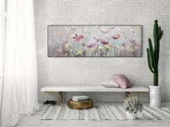 Tableau Peint à La Main 'Rêve Floral' 150x50cm | Avec Certificat D'authenticité -Magasin De Rénovation Domiciliaire kl03717 wiese blumen rosa gelb acryl gemaelde acryl bilder leinwandbilder moderne kunst 04