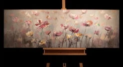 Tableau Peint à La Main 'Rêve Floral' 150x50cm | Avec Certificat D'authenticité -Magasin De Rénovation Domiciliaire kl03717 wiese blumen rosa gelb acryl gemaelde acryl bilder leinwandbilder moderne kunst 06
