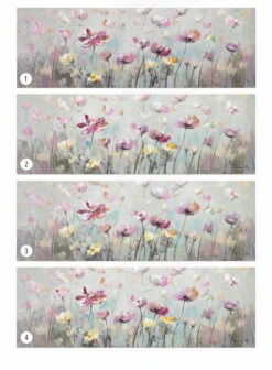 Tableau Peint à La Main 'Rêve Floral' 150x50cm | Avec Certificat D'authenticité -Magasin De Rénovation Domiciliaire kl03717 wiese blumen rosa gelb acryl gemaelde acryl bilder leinwandbilder moderne kunst 08