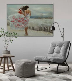 Tableau Peint à La Main 'Wind's Embrace' 100x70cm | Avec Certificat D'authenticité -Magasin De Rénovation Domiciliaire kl05461 frau weiss braun acryl gemaelde acryl bilder leinwandbilder moderne kunst 05