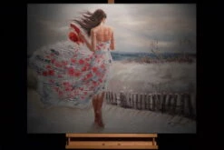 Tableau Peint à La Main 'Wind's Embrace' 100x70cm | Avec Certificat D'authenticité -Magasin De Rénovation Domiciliaire kl05461 frau weiss braun acryl gemaelde acryl bilder leinwandbilder moderne kunst 06