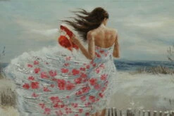 Tableau Peint à La Main 'Wind's Embrace' 100x70cm | Avec Certificat D'authenticité -Magasin De Rénovation Domiciliaire kl05461 frau weiss braun acryl gemaelde acryl bilder leinwandbilder moderne kunst 09