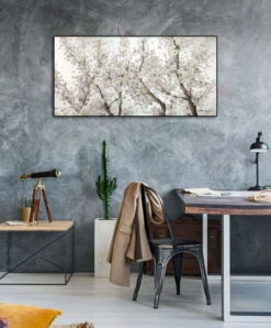 Tableau Peint à La Main 'Pearls In Bloom' 120x60cm | Avec Certificat D'authenticité -Magasin De Rénovation Domiciliaire kl05489 blumen blueten weiss grau acryl gemaelde acryl bilder leinwandbilder moderne kunst 03