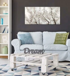 Tableau Peint à La Main 'Pearls In Bloom' 120x60cm | Avec Certificat D'authenticité -Magasin De Rénovation Domiciliaire kl05489 blumen blueten weiss grau acryl gemaelde acryl bilder leinwandbilder moderne kunst 05