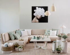 Tableau Peint à La Main 'Queen Of Roses' 80x80cm | Avec Certificat D'authenticité -Magasin De Rénovation Domiciliaire kl06174 frau schwarz weiss acryl gemaelde acryl bilder leinwandbilder moderne kunst 03