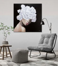 Tableau Peint à La Main 'Queen Of Roses' 80x80cm | Avec Certificat D'authenticité -Magasin De Rénovation Domiciliaire kl06174 frau schwarz weiss acryl gemaelde acryl bilder leinwandbilder moderne kunst 04