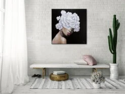 Tableau Peint à La Main 'Queen Of Roses' 80x80cm | Avec Certificat D'authenticité -Magasin De Rénovation Domiciliaire kl06174 frau schwarz weiss acryl gemaelde acryl bilder leinwandbilder moderne kunst 05