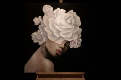 Tableau Peint à La Main 'Queen Of Roses' 80x80cm | Avec Certificat D'authenticité -Magasin De Rénovation Domiciliaire kl06174 frau schwarz weiss acryl gemaelde acryl bilder leinwandbilder moderne kunst 06